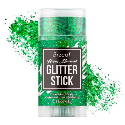 Brzeaf Waterproof Christmas Green Glitter Stick, Chunky Glitter for Face/Body/Hair/Eyes/Lip, Singer Concert Music Rave Festival, Glitter Stick Makeup & Face Glitter Gel for Women Men 0.56 OZ