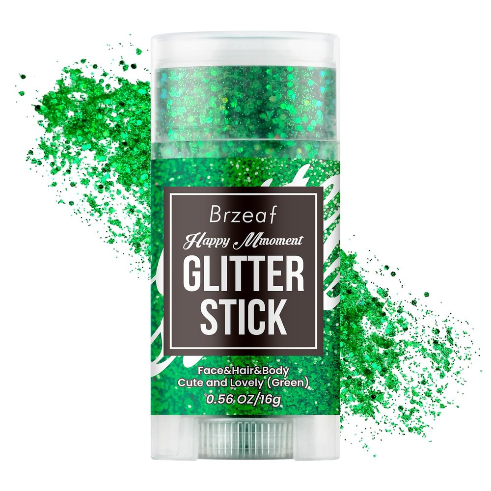Brzeaf Waterproof Christmas Green Glitter Stick, Chunky Glitter for Face/Body/Hair/Eyes/Lip, Singer Concert Music Rave Festival, Glitter Stick Makeup & Face Glitter Gel for Women Men 0.56 OZ