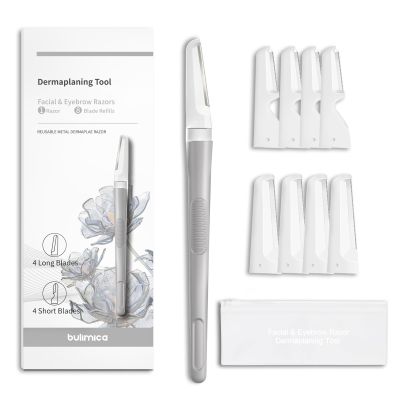 Dermaplane Razor for Women Face, Precision Face Razors for Women, Dermaplaning Tool, Gentle Exfoliation, Perfectly Shape Brows, Reusable Metal Handle with 8 Microblades,Gray