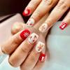 24Pcs Christmas Press on Nails Short Square Fake Nails Red Stripe Acrylic Nails Cute Elk Snowflake Full Cover False Nails with Designs Press on Nails Winter Xmas Nail Art Decorations for Women Girls view 1