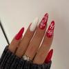CEWEWP 24Pcs Christmas Press on Nails Almond Red Medium Glue on Nails with White Snowflakes Design Christmas Fake Nails Glossy Acrylic Nails Stick on Nails for Women Girls Christmas Nails Decoration view 1