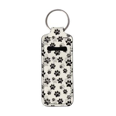 Baxinh Dog Paws Printed Chapstick Holder Keychain with Keyring, Neoprene Lippy Clip-on Holder Keychain for Women Girl, Functional Lip Balm Protector Case