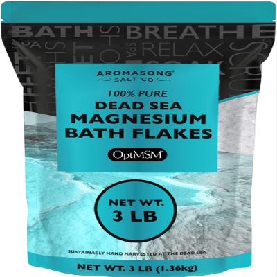 Aromasong RAW Magnesium Flakes + OptiMSM for Soaking 3 LB Resealable Pack - Muscle Relaxing Organic Bath Salts Magnesium Chloride Flakes, Mineral Soak.