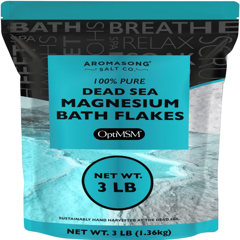 Aromasong RAW Magnesium Flakes + OptiMSM for Soaking 3 LB Resealable Pack - Muscle Relaxing Organic Bath Salts Magnesium Chloride Flakes, Mineral Soak.