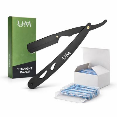UM Supplies Straight Razors for Men  Professional Barber Straight Edge Razor Kit with 20 Replaceable Insert Single Edge Blades - Navajas Para Barbero