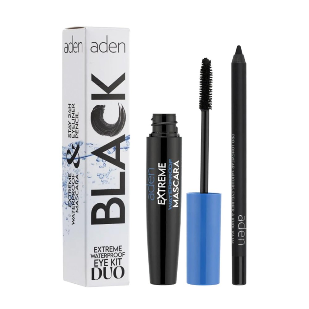 aden - Waterproof Mascara & Kajol - Hydrating, Smooth, Waterproof and Long-Lasting Extreme Mascara and Kajol Eyeliner Duo for Stunning Eye Makeup