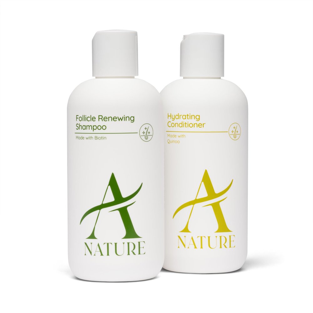Anature Hair's Serene Nature Elegance Bundle, Shampoo +Conditioner, Supporting thicker hair, Made with Biotin and Quinoa, Recommended by Doctors, Natural Banana scent - 8.5 fl oz each