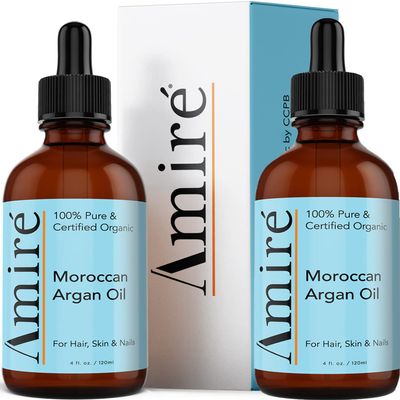 Amire 2 Pack of USDA Certified Organic Argan Oil 4oz, Triple Extra Virgin Grade Moroccan Argan Oil for Skin, Face, & Nails. Moisturizer. Scalp Treatment Hair Oil for Dry, Damaged, Brittle Hair.