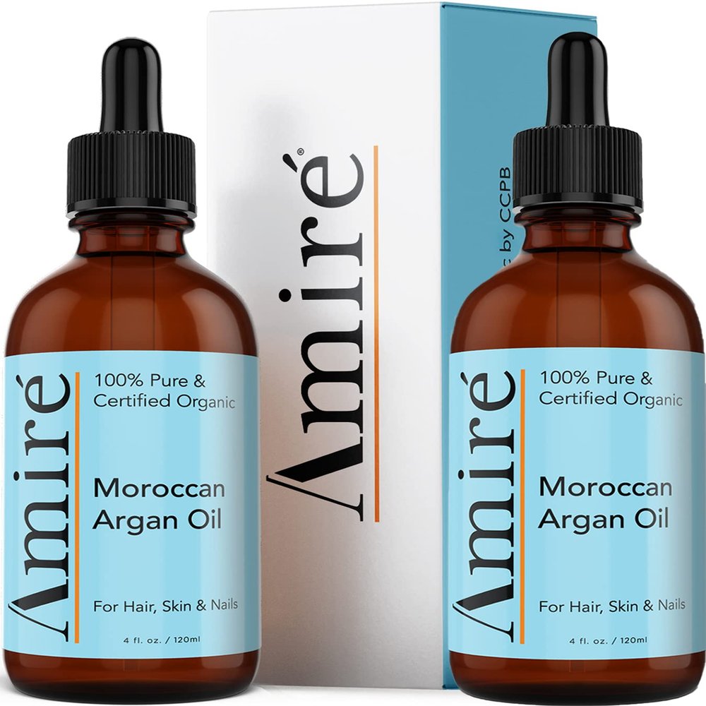 Amire 2 Pack of USDA Certified Organic Argan Oil 4oz, Triple Extra Virgin Grade Moroccan Argan Oil for Skin, Face, & Nails. Moisturizer. Scalp Treatment Hair Oil for Dry, Damaged, Brittle Hair.