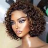 Short Bob Curly Human Hair Highlight Wigs Pre Plucked Real Full Lace Wigs Brazilian Hair Pixie Cut Curly Full Lace Human Hair Wigs For Woman 150% Density #1B/27 Deep Wave Wig 8Inch view 1