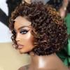 Short Bob Curly Human Hair Highlight Wigs Pre Plucked Real Full Lace Wigs Brazilian Hair Pixie Cut Curly Full Lace Human Hair Wigs For Woman 150% Density #1B/27 Deep Wave Wig 8Inch view 3