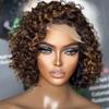Short Bob Curly Human Hair Highlight Wigs Pre Plucked Real Full Lace Wigs Brazilian Hair Pixie Cut Curly Full Lace Human Hair Wigs For Woman 150% Density #1B/27 Deep Wave Wig 8Inch view 4