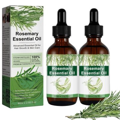 Aceite de Romero para Crecimiento y Tratamiento Capilar, Gotero para Estimular el Crecimiento del Cabello y Prevenir la Cada, 60ML/2.2 Fl Oz (2 Unidades)