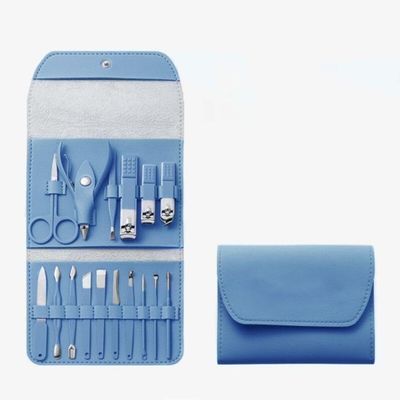16pcs Nail Cutter Set Stainless Steel Nail Clippers Set with Folding Bag Manicure Cutter Kits Scissors Beauty Tool,Blue