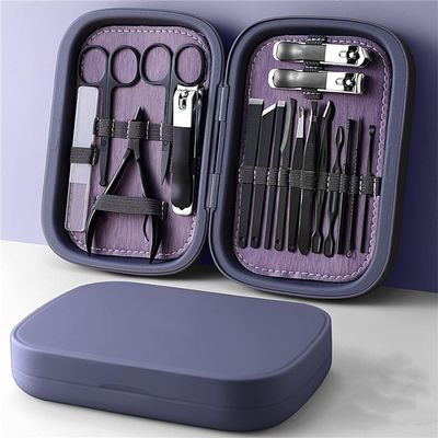 18PCS Manicure Set with Leather Case Foot and Face Care Tool Kits Stainless Steel Nail Clipper Sets Eyelash Tool,18PCS Blue