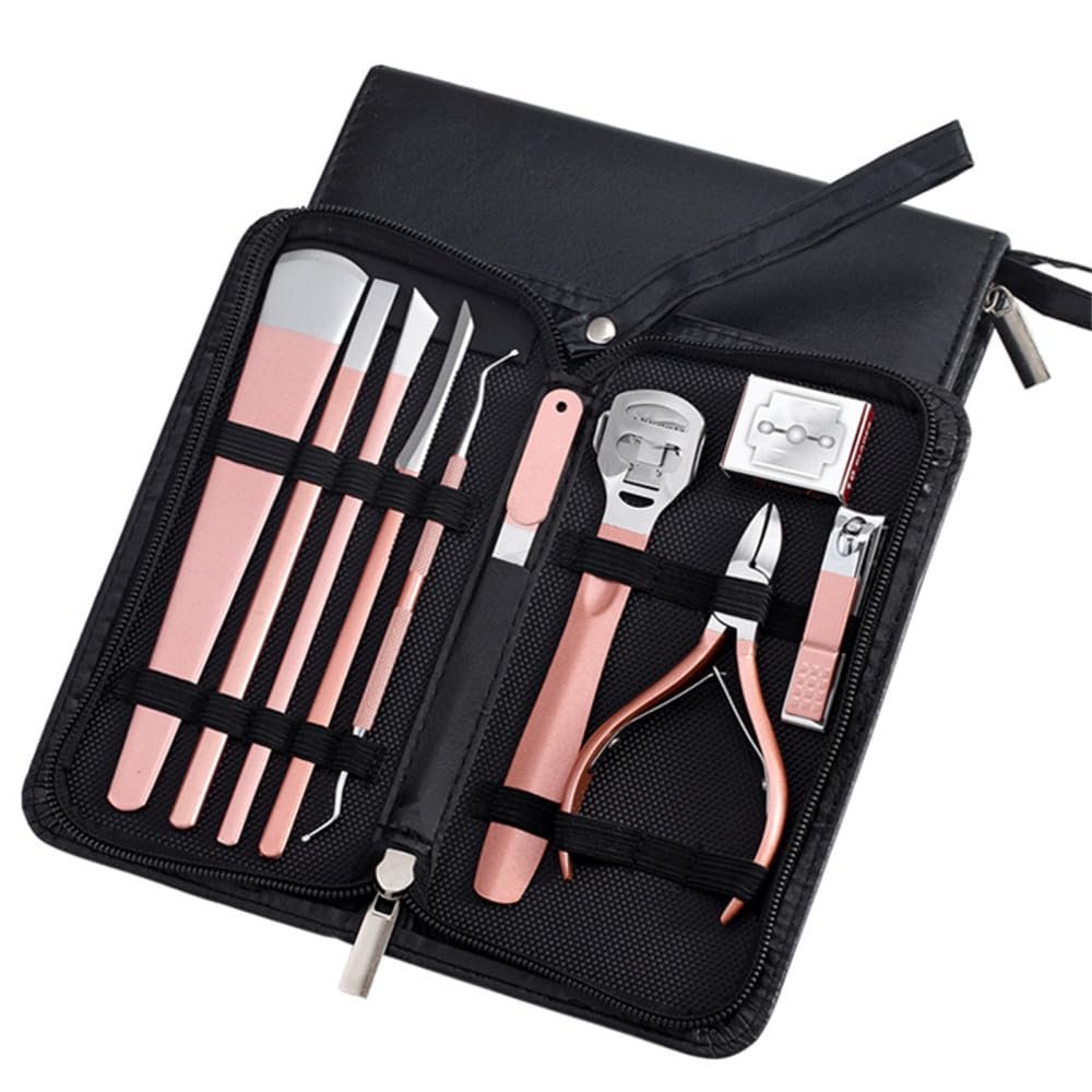 10 Pcs Nail Cutter Pedicure Scissors Set Stainless Steel Eagle Hook Portable Manicure Nail Clipper Tool Set,Pink