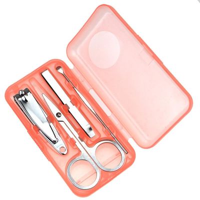 Stainless Steel Nail Clipper Set 4 Piece Plastic Clear Scissors Box Set Trimmer Care Manicure Maker Nail Tool Kit,Pink