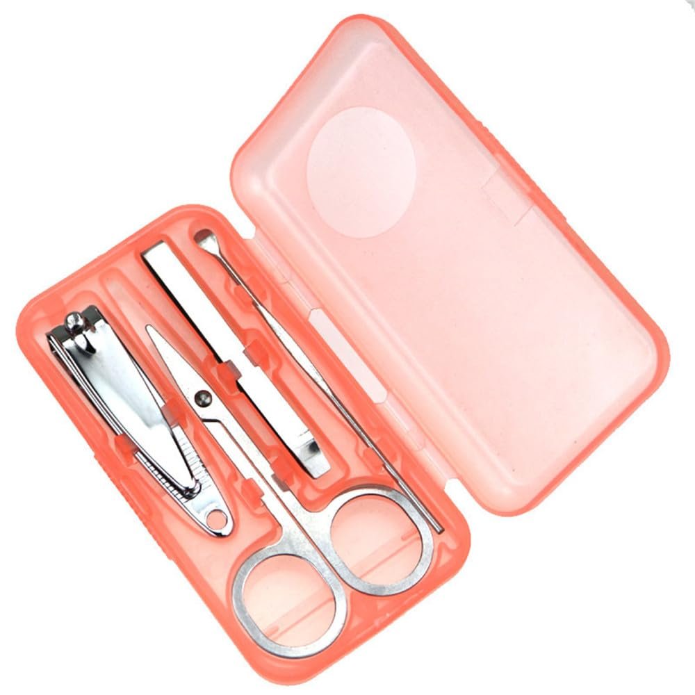 Stainless Steel Nail Clipper Set 4 Piece Plastic Clear Scissors Box Set Trimmer Care Manicure Maker Nail Tool Kit,Pink
