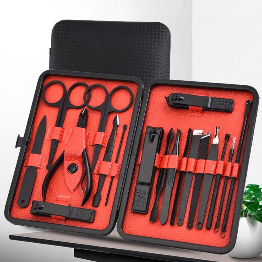 18 Pieces Manicure Stainless Steel Pedicure Care Tool Set for Men Women Nail Clippers Manicure Set Pedicure Kit,A