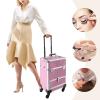juckeyroot Trolley Makeup Case, Rolling Nail Case Manicure Storage Case Polish Organizer, Aluminum Professional Train Case Cosmetics Organizer Storage, with 4 Removable 360 Rolling Wheels (Pink) view 3