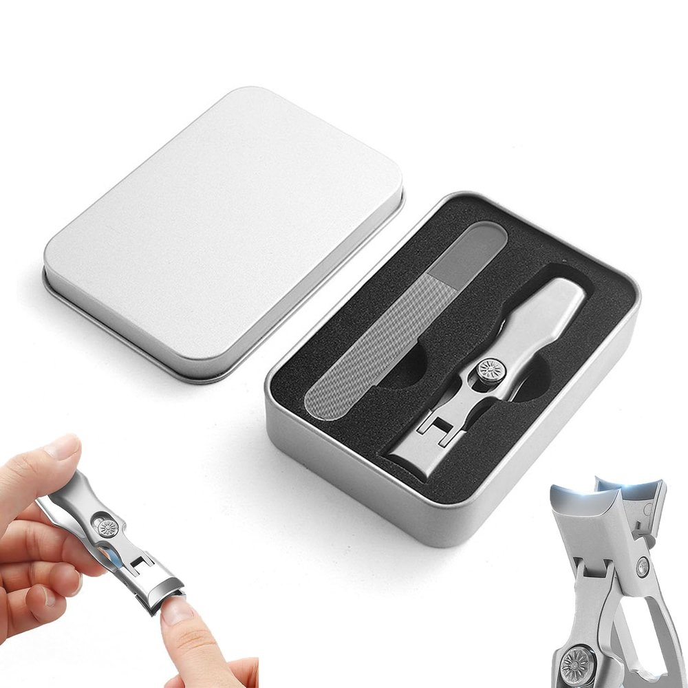 Nail Clipper,Toe Nail Clippers with Catcher,Ergonomic Nail Clippers,Finger Nail Clippers with Catcher,Ultra Sharp Stainless Steel Nail Clippers,Clippers for Thick Hard Nails (Silver-A)