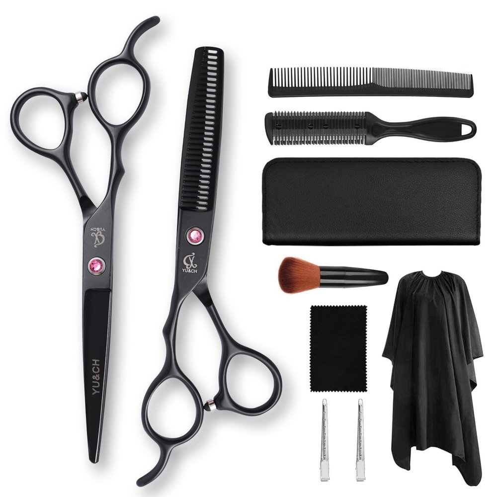 10 pcs professional hair cutting scissors set sharp Stainless Steel Hairdressing Shears Set Professional Thinning Scissors For stylists easy to operate 6inch(10)