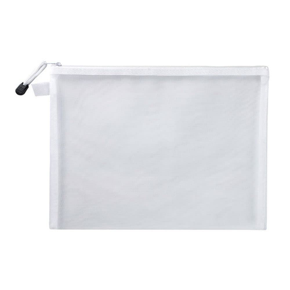 1Pcs A4/A5/A6 Zipper Mesh Bags - Nylon Mesh Cosmetic Bags - White A4