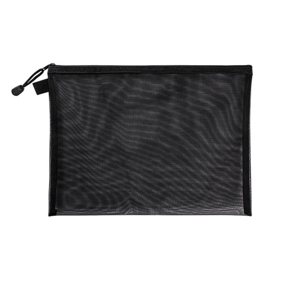 1Pcs A5 Zipper Mesh Nylon Cosmetic Bags - Makeup & Travel Zipper Bags - Black