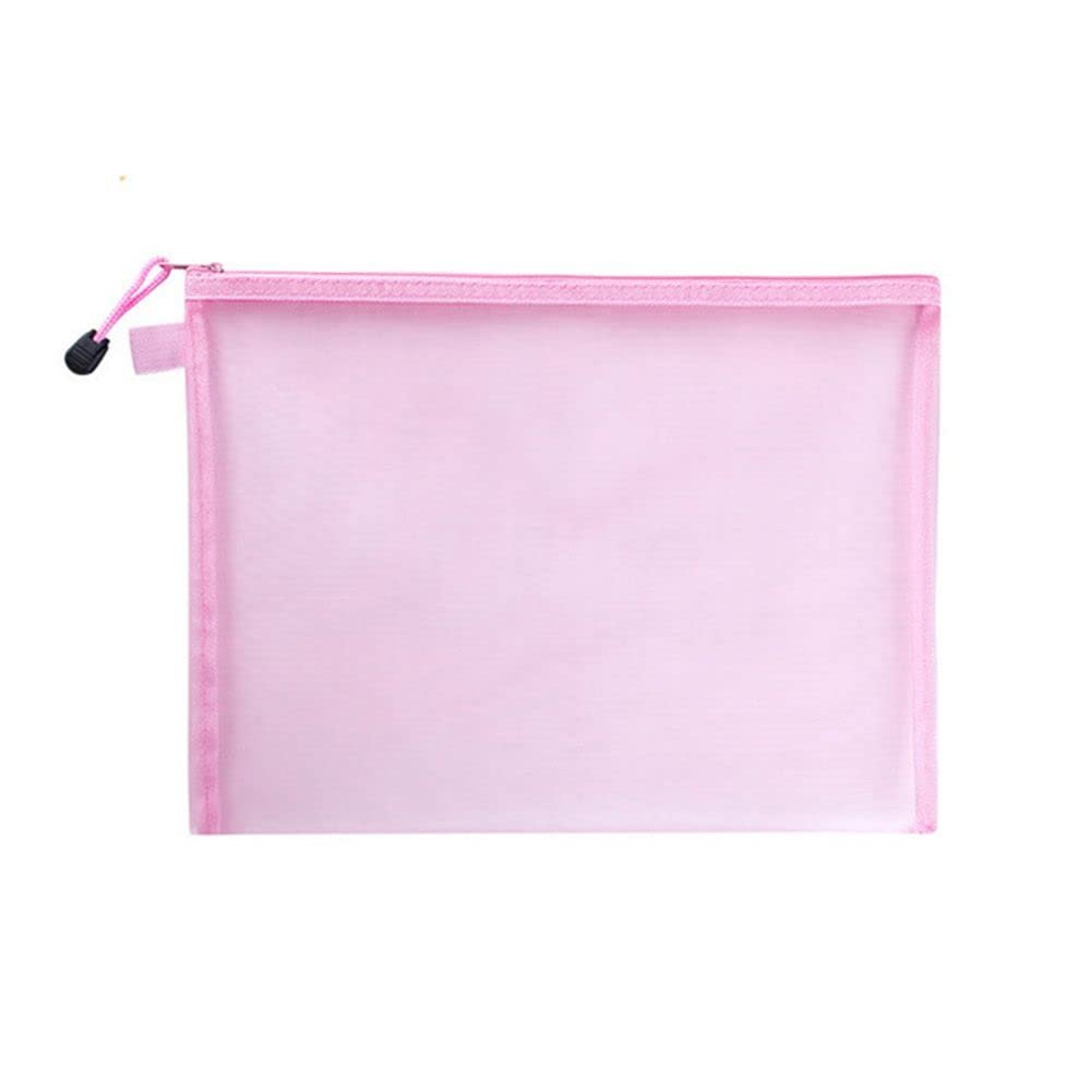 1Pcs A4/A5/A6 Nylon Mesh Cosmetic Bags - Zipper Makeup Mesh Bags for Travel & Storage - Pencil Case Pouch (Pink A4)