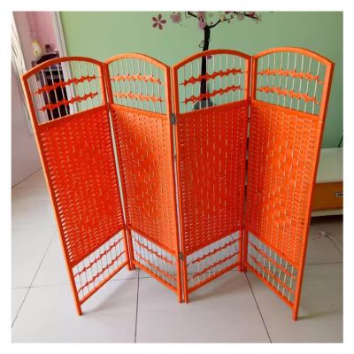 GOCHUSX Freestanding Privacy Screen, Folding Screen Room Dividers, Home Weave Fiber 4Panels Room DividerIndoor Outdoor Movable Protective Separator Partition Decorative (Color : Orange, Size : 100x