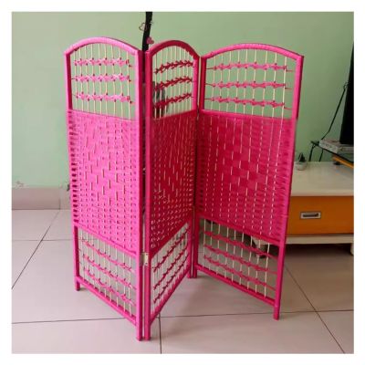 GOCHUSX Freestanding Privacy Screen, Folding Screen Room Dividers, Home Weave Fiber 4Panels Room DividerIndoor Outdoor Movable Protective Separator Partition Decorative (Color : Pink, Size : 60x30c