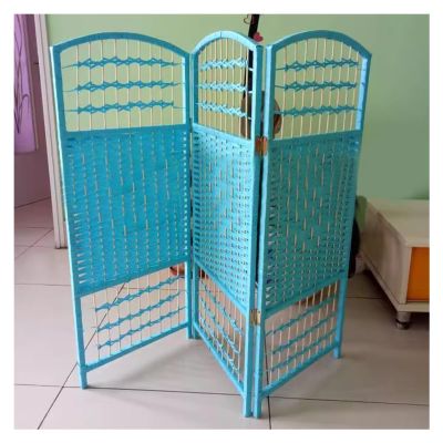 GOCHUSX Freestanding Privacy Screen, Folding Screen Room Dividers, Home Weave Fiber 4Panels Room DividerIndoor Outdoor Movable Protective Separator Partition Decorative (Color : Blue, Size : 60x30c