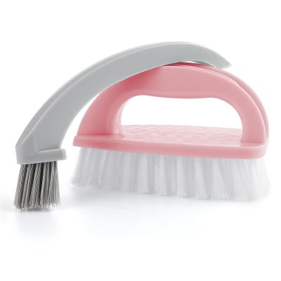 Amabro Hand Nail Cleaning Brushes, Detachable 2-in-1 Durable Stiff Bristle Fingernails Scrub Brushes Heavy Duty Deep Nail Cleaner with Handle for Fingernails Toes Manicure Men Mechanics(Pink, Gray)