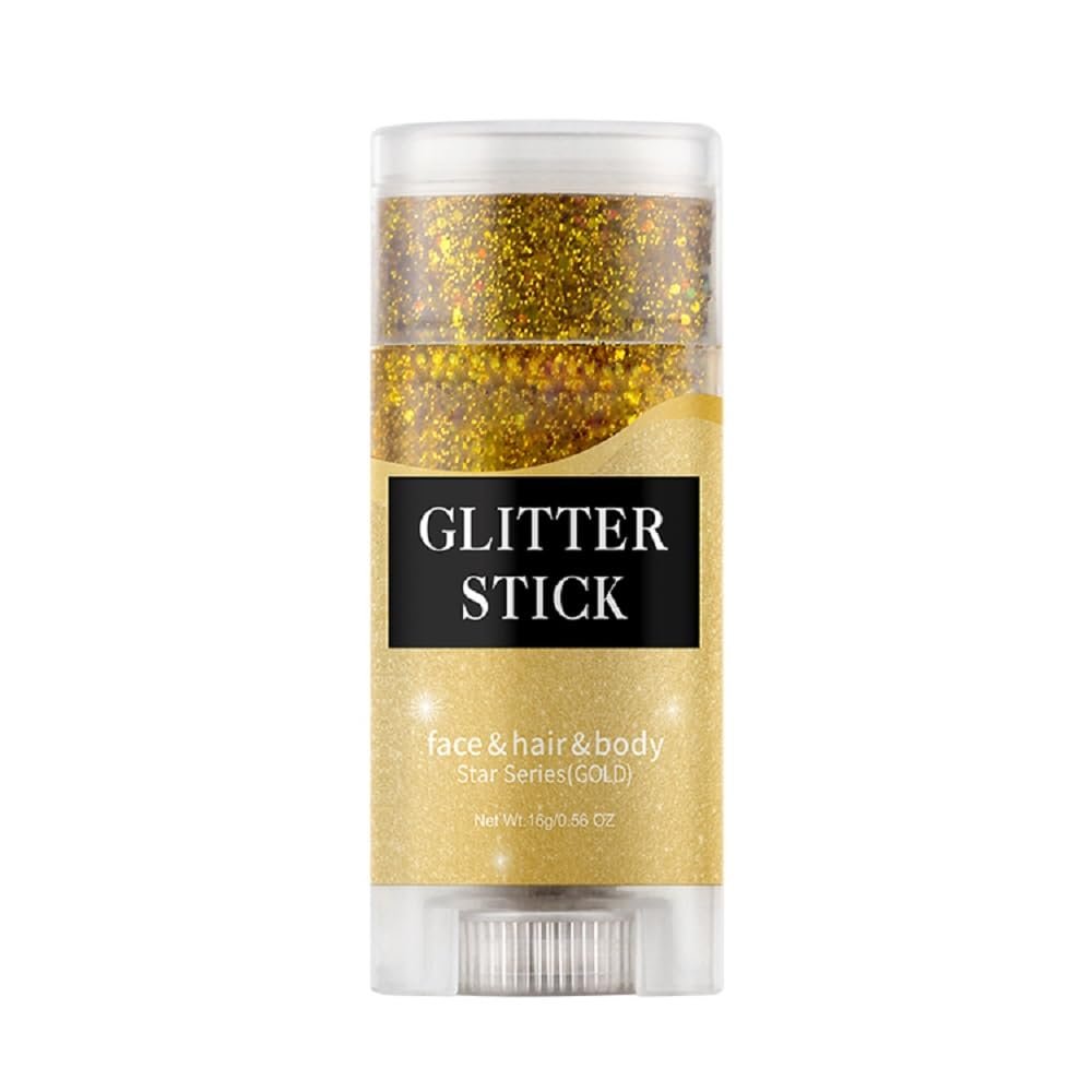 Gold Face and Body Glitter Stick,Sparkling Neon Outfit Party Holographic Sequins Paint Body Glitter Gel Makeup.(Gold face Glitter Stick)