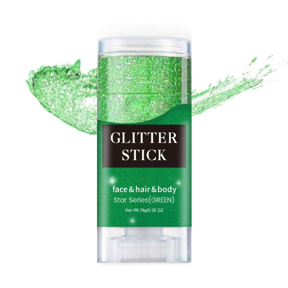 Green Face Glitter Stick,Sparkling Neon Accessories Outfit Party Holographic Sequins Paint Mardi Gras Body and Hair Glitter Gel Makeup. (Green face Glitter Stick)