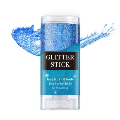 BlueFace Glitter Stick,Sparkling Neon Outfit Party Holographic Sequins Paint Body Glitter Gel Makeup.(Blue face Glitter Stick)