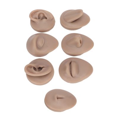 Body Piercing Practice Model Body Part Displays Set Simulation Silicone Ear Eye Nose Mouth Tongue Belly Button Model for Novice Piercer Soft Silicone Body Part Model (Dark Skin