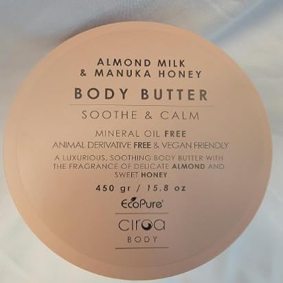 CIROA BODY BUTTER, SOOTHE & CALM, ALMOND MILK & MANUKA HONEY, 15.8 OZ, 450 GR