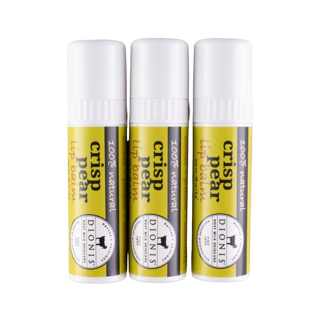 Dionis Goat Milk Skincare Crisp Pear Holiday Lip Balm Gift Set - Beeswax, Shea Butter & Coconut Oil Lip Care Products Made in The USA - Cruelty Free Lip Moisturizer for Chapped Lips, 0.28oz 3 Pack
