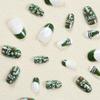 24PCS Christmas Press on Nails Medium Christmas Fake Nails with Christmas Tree Design Full Cover Acrylic Nails Green French Tip Glue on Nails Almond Press on Artificial False Nails for Women Girls view 2