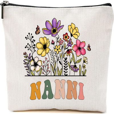 Nanni Wildflowers Gifts For Mother's Day Makeup Bags - Nanni Flower Gift Bags - Mom Birthday Gifts - Travel Cosmetic Bag For Birthday