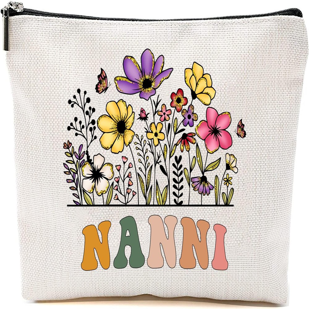 Nanni Wildflowers Gifts For Mother's Day Makeup Bags - Nanni Flower Gift Bags - Mom Birthday Gifts - Travel Cosmetic Bag For Birthday