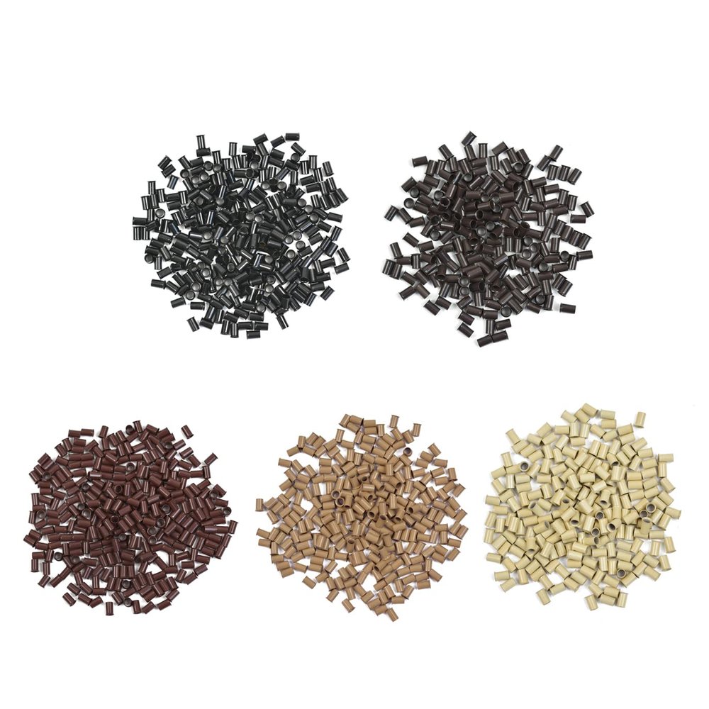 1000 Pcs 3.4 mm Micro Rings Links Beads Non-Silicone Copper Tubes Microlink Beads for Hair Extensions (Black+Dark Brown+Brown+Dark Blonde+Blonde)
