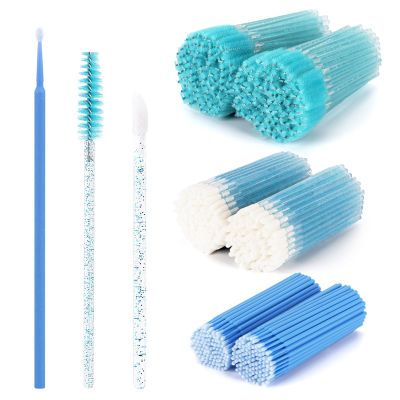 600 PCS Eyelash Extension Supplies Kit, 200 Spoolies Mascara Wands Disposable 200 Lip Brushes 200 Micro Swabs Blue Eyelash Brushes Makeup Applicator Tool