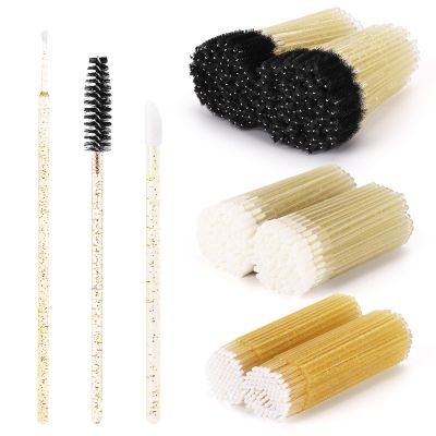 600 PCS Eyelash Extension Supplies Kit, 200 Spoolies Mascara Wands Disposable 200 Lip Brushes 200 Micro Swabs Yellow Eyelash Brushes Makeup Applicator Tool