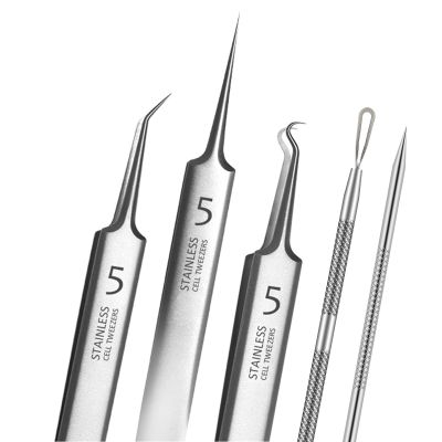 5pcs Blackhead Remover Tweezers Pimple Popper Tool Kit, Precision Acne Needle Comedone Blackhead Tweezers Extractor Removal Whitehead Popping Zit for Nose Face Skin Blemish Extractor Tool
