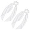 2 Pcs Knotted Bow Satin Hair Scrunchie Hair Scarf with Tail Hair Scrunchies Elastic Hair Scarf Ponytail Holder for Women and Girls (White) view 1