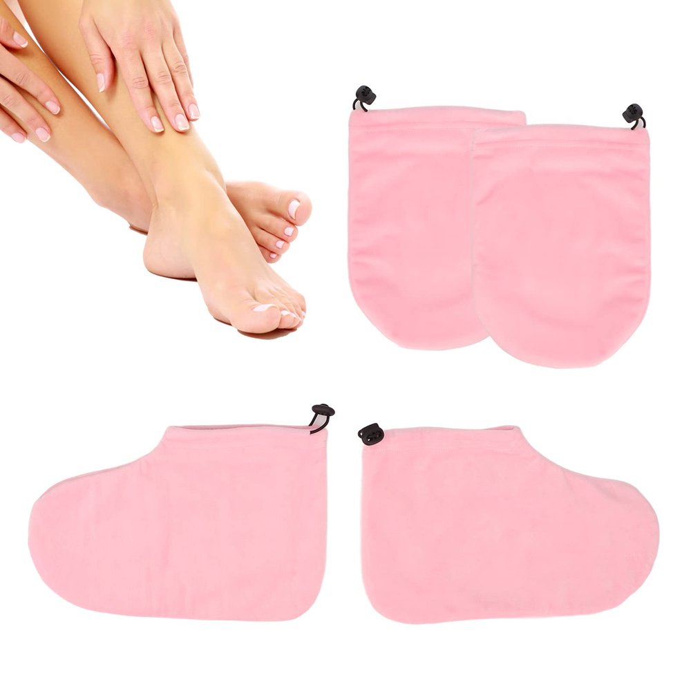 Paraffin Wax Gloves Booties with Heat Retention, Adjustable Tightness, Soft Lint Fabric, Hot Wax Thermal Treatment Mitts Booties Wax SPA Accessory for Hand Foot Care