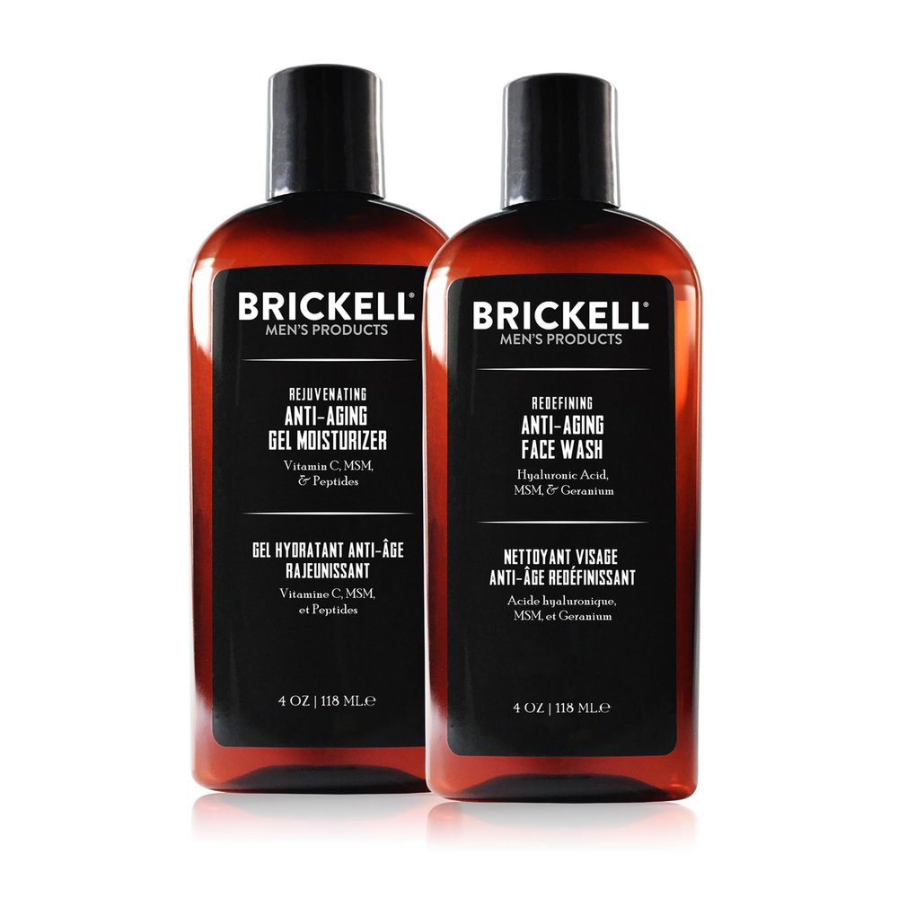 Brickell Men's Products Enhancing Gel Anti-Aging Routine, Gel Facial Cleanser and Face Moisturizer, Men's Skin Care Gift Set