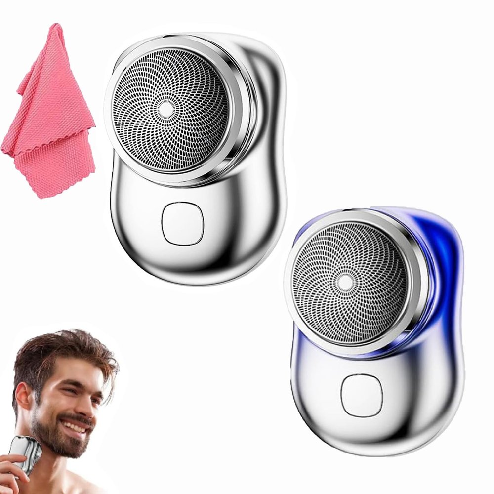 Mini Shaver Men 2023, Electric Razor for Men, Mini Shaver Portable, Waterproof Razor Washable Portable, USB Mini Shaver for Home, Car, Travel (Silver+Blue)